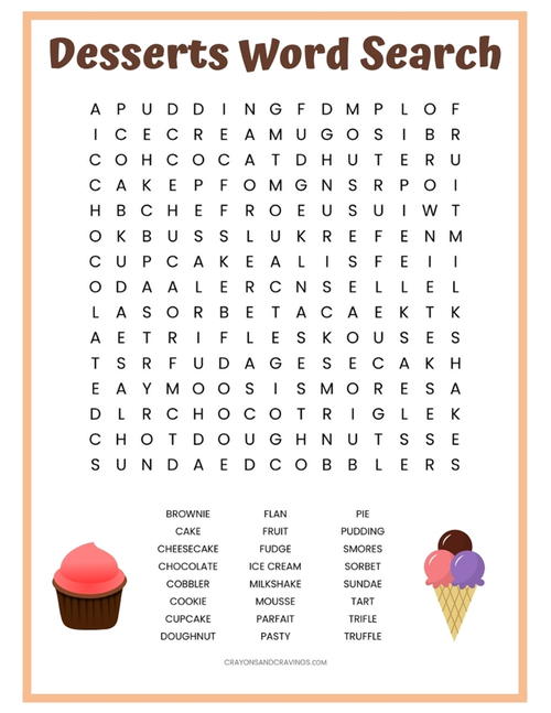 Desserts Word Search Printable