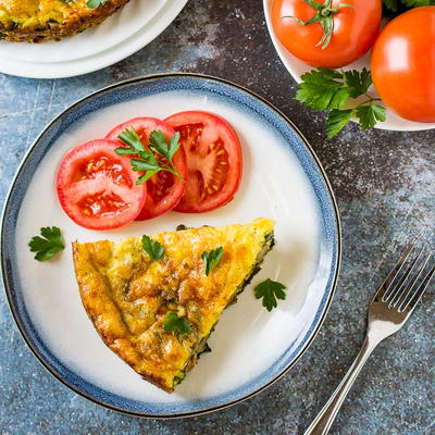 Baked Frittata with Ham, Swiss, Spinach, and Mushrooms