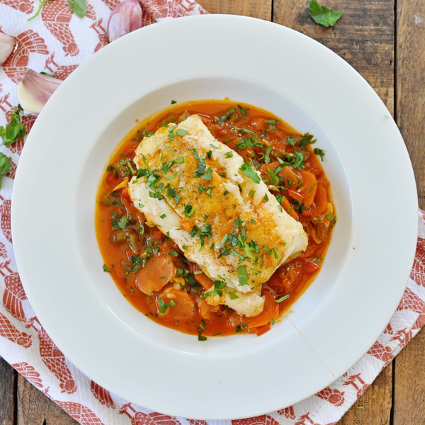 Spicy Braised Spanish Cod with Vegetables