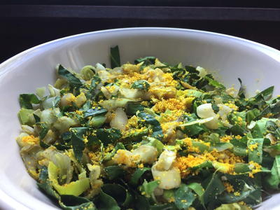 Healthy Cabbage, Leek and Fresh Greens with Turmeric and Coconut