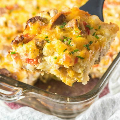 Turkey Sausage Hash Brown Breakfast Casserole