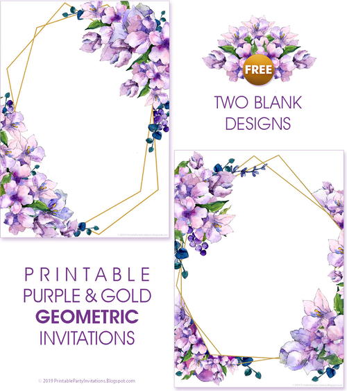 Printable Purple Watercolor Wedding Invitations
