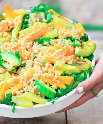 Fruity Quinoa Salad with Lemon Honey Rosemary Dressing