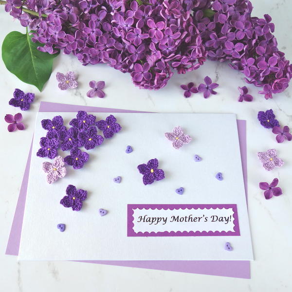 Crochet Lilac Flowers for a Handmade Mothers Day Card