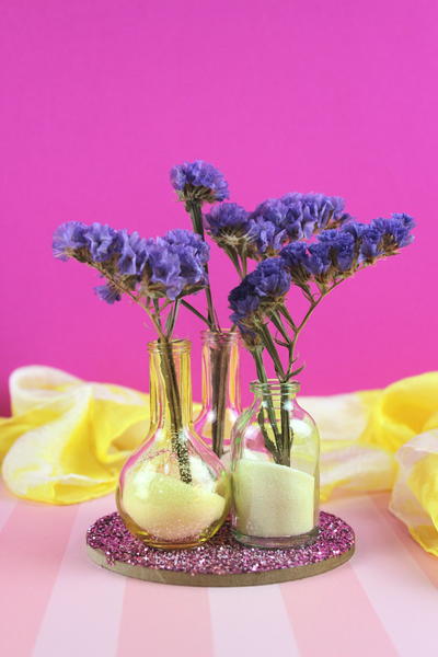 Simple Flower Vase with Glitter and Small Bottles