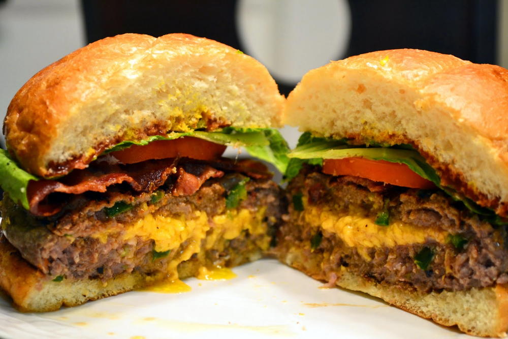 Diner-Style Jalapeno Cheddar Stuffed Burger | AllFreeCopycatRecipes.com