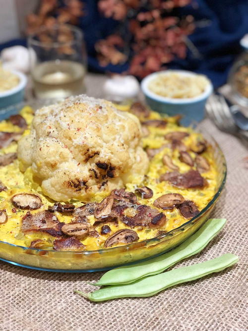 Creamy Cauliflower with Pork Medallions Turmeric and Mushrooms