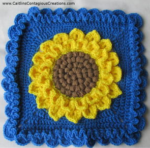 Crocodile Stitch Crochet Sunflower Square