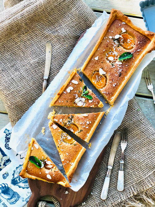 Almond Flour Cake with Apricots Coconut and Mint