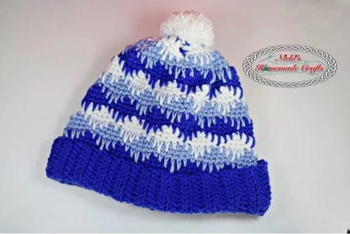 Blue Eyelash Stitch Crochet Beanie Hat