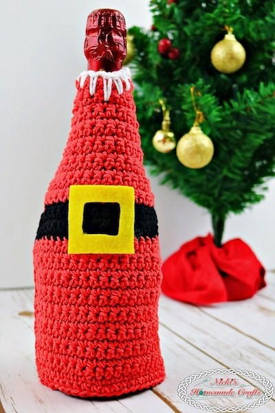 Santa Wine Bottle Crochet Cover