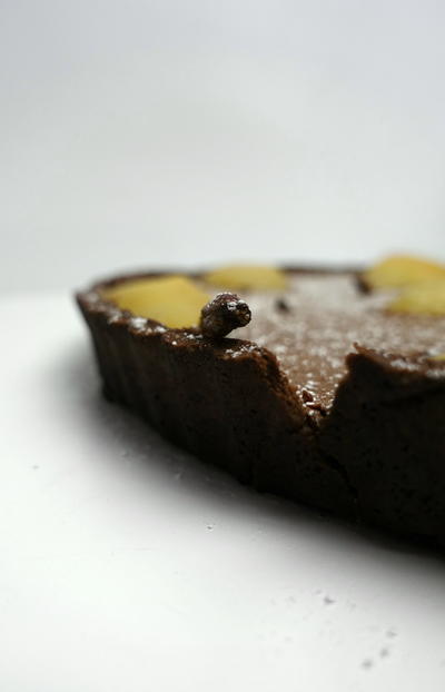 Poached Pear and Chocolate Custard Tart