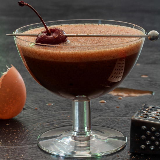 Pickled Cherry Chocolate Sherry Flip Cocktail