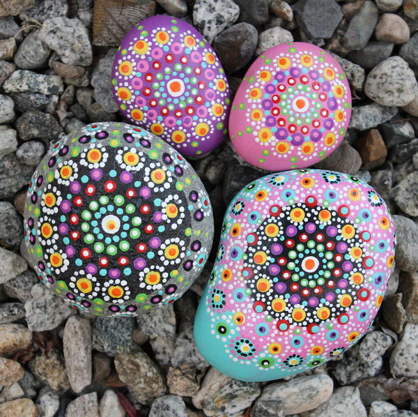 Mandala Flowers Rock Painting Idea