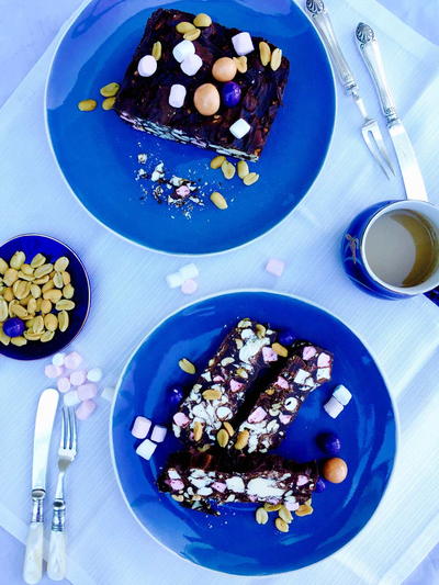 Marbled Chocolate, Mini Marshmallows and Peanut Bars