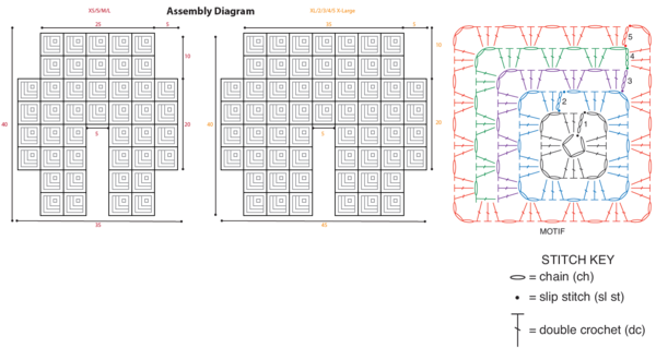 Crochet Kimono Cardigan diagram