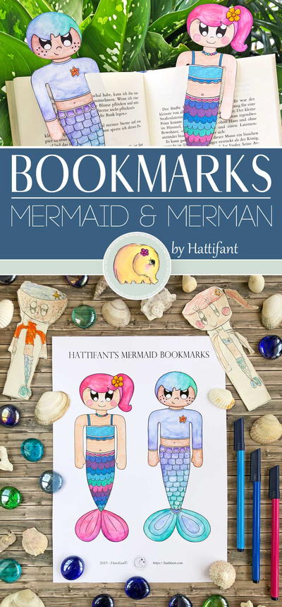 Mermaid & Merman Bookmark to Color