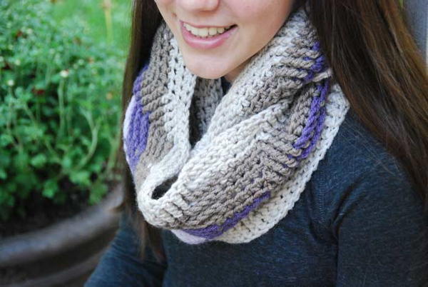 Purple Stripe Crochet Infinity Scarf