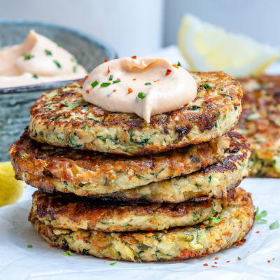 Cheesy Zucchini Fritters with Spicy Ranch Dip (Keto)