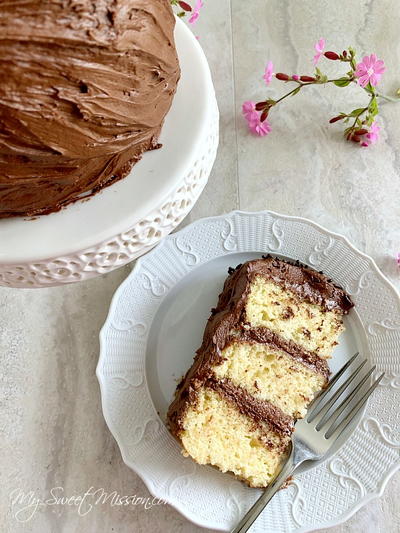 Homemade Yellow Cake with Fudge Frosting