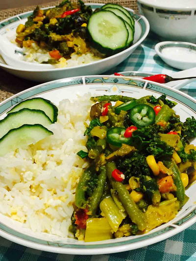 Vegetarian Thai Curry on Egg-Fried Rice