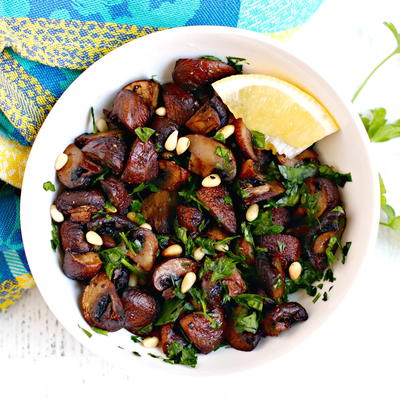 Oven Roasted Mushrooms with Pine Nuts