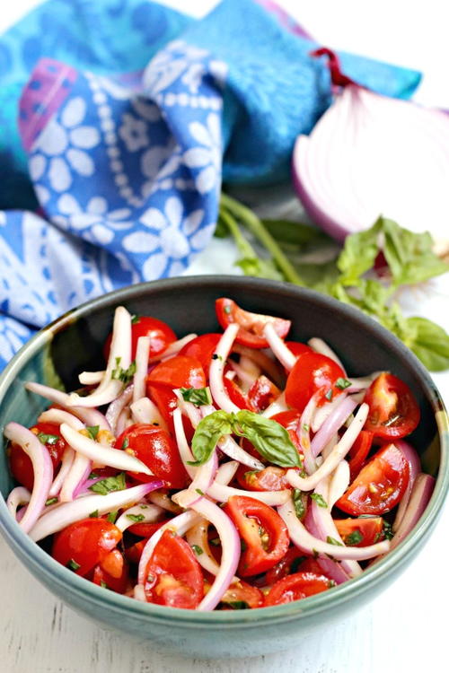 Tomato Onion Salad with Basil | FaveHealthyRecipes.com