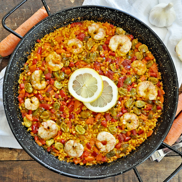 Spanish Paella Campera with Vegetables & Shrimp