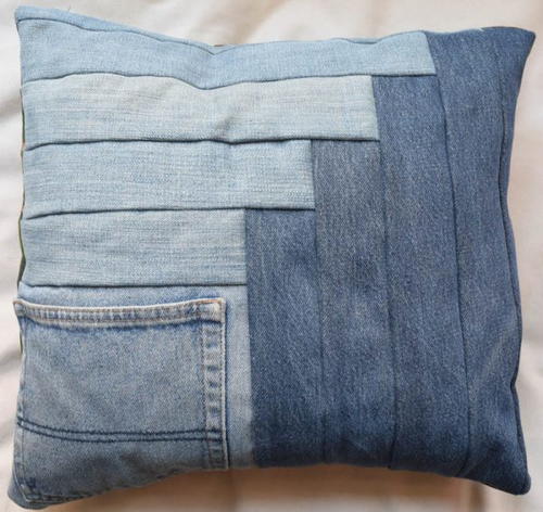 DIY Denim Log Cabin Pocket Pillows