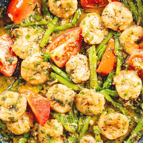 Shrimp Scampi with Asparagus and Tomato | AllFreeCopycatRecipes.com