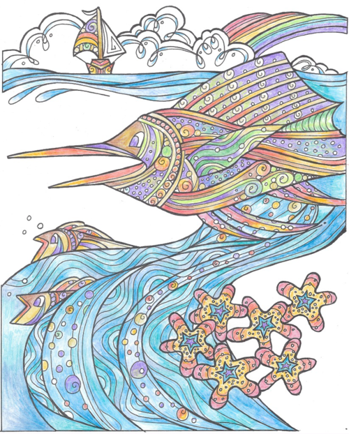 Seascape Swordfish Coloring Page