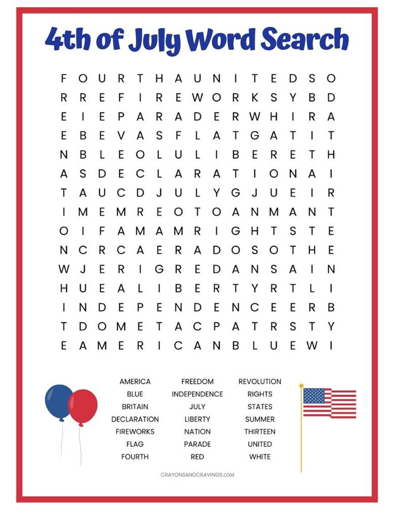 4th of july word search free printable allfreeholidaycrafts com