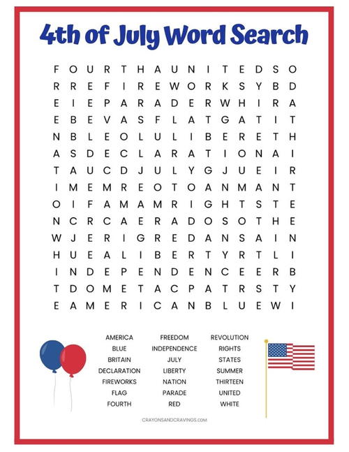 4th of july word search free printable allfreepapercrafts com