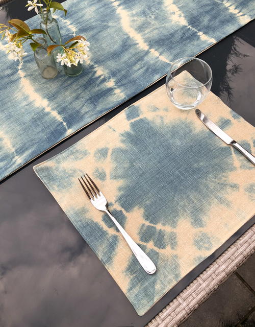 Shibori Dyed Table Runner and Table Mats