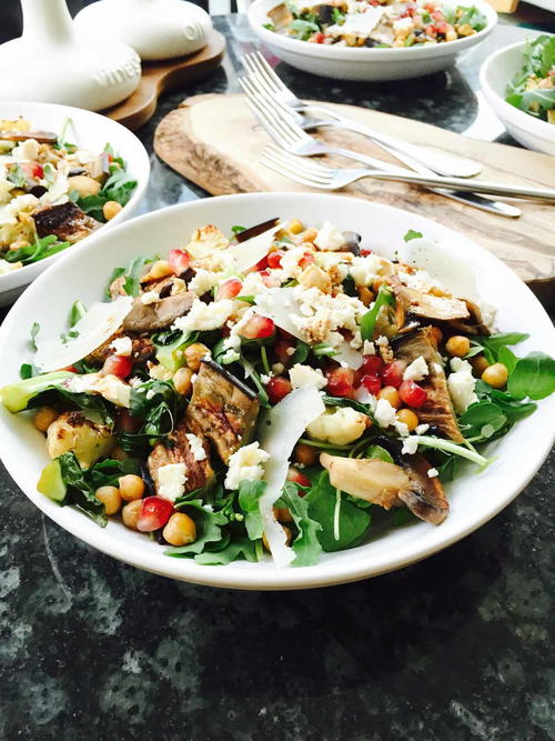 Cauliflower Aubergine and Chickpeas Salad