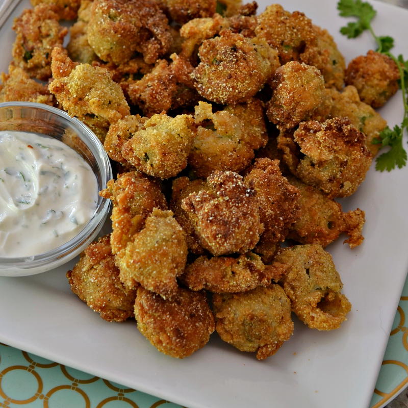 Southern Fried Okra with Jalapeno Yogurt Sauce