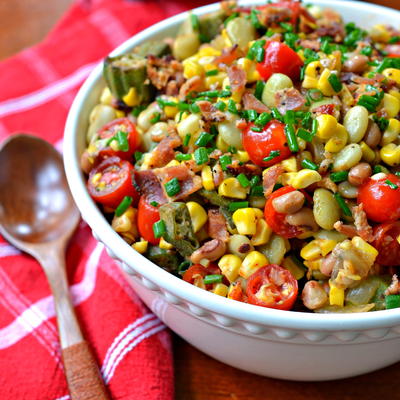 Summer Succotash Recipe with Bacon and Okra