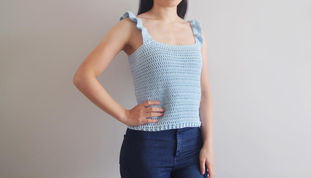 Crochet Ruffle Sleeve Crop Top Pattern + Video Tutorial - For The Frills