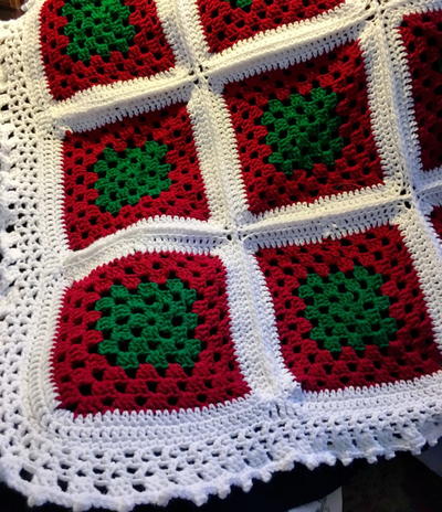 Winter Holiday Season Colors Granny Square Afghan