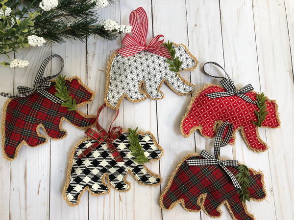 Rustic Burlap Bear Christmas Ornaments