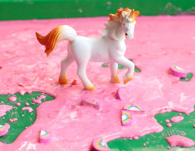 Unicorn Sensory Bin with Oobleck