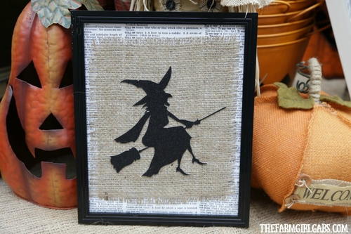 Framed Burlap Witch Art