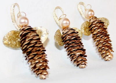 Golden Pine Cone Angel Ornament