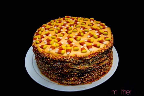 Vanilla Cake with Pumpkin Buttercream and Candy Corn