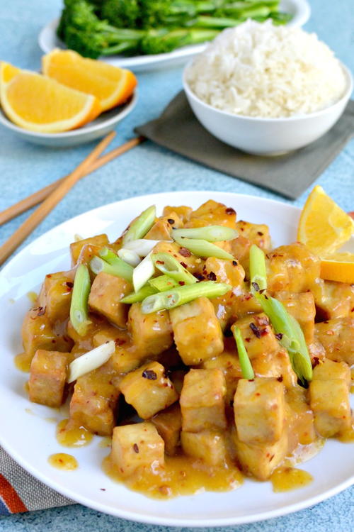 Crispy Air Fryer Tofu with Sticky Orange Sauce