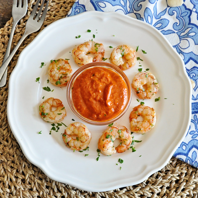 EPIC Spanish Tapas: Seared Shrimp with Romesco Sauce