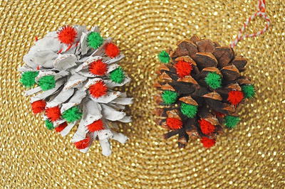 Pom Pom Pine Cone Ornaments