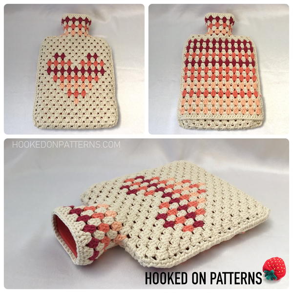 Granny Stripe Heart Hot Water Bottle Cover