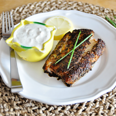 Blackened Cod with Garlic Yogurt Aioli