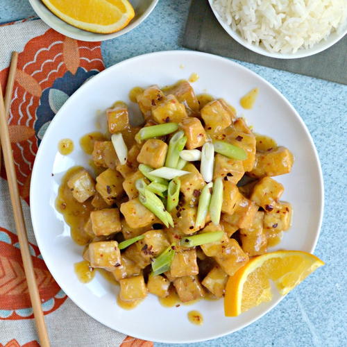 Crispy Air Fryer Tofu with Sticky Orange Sauce